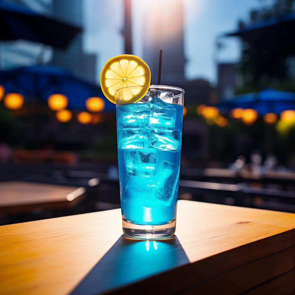 elegant adios motherfucker (AMF) cocktail in a tall glass with lemon wheel garnish, in soft sunlight