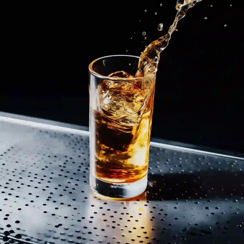 Jäger bomb cocktail splashing out of tall glass on cocktail bar