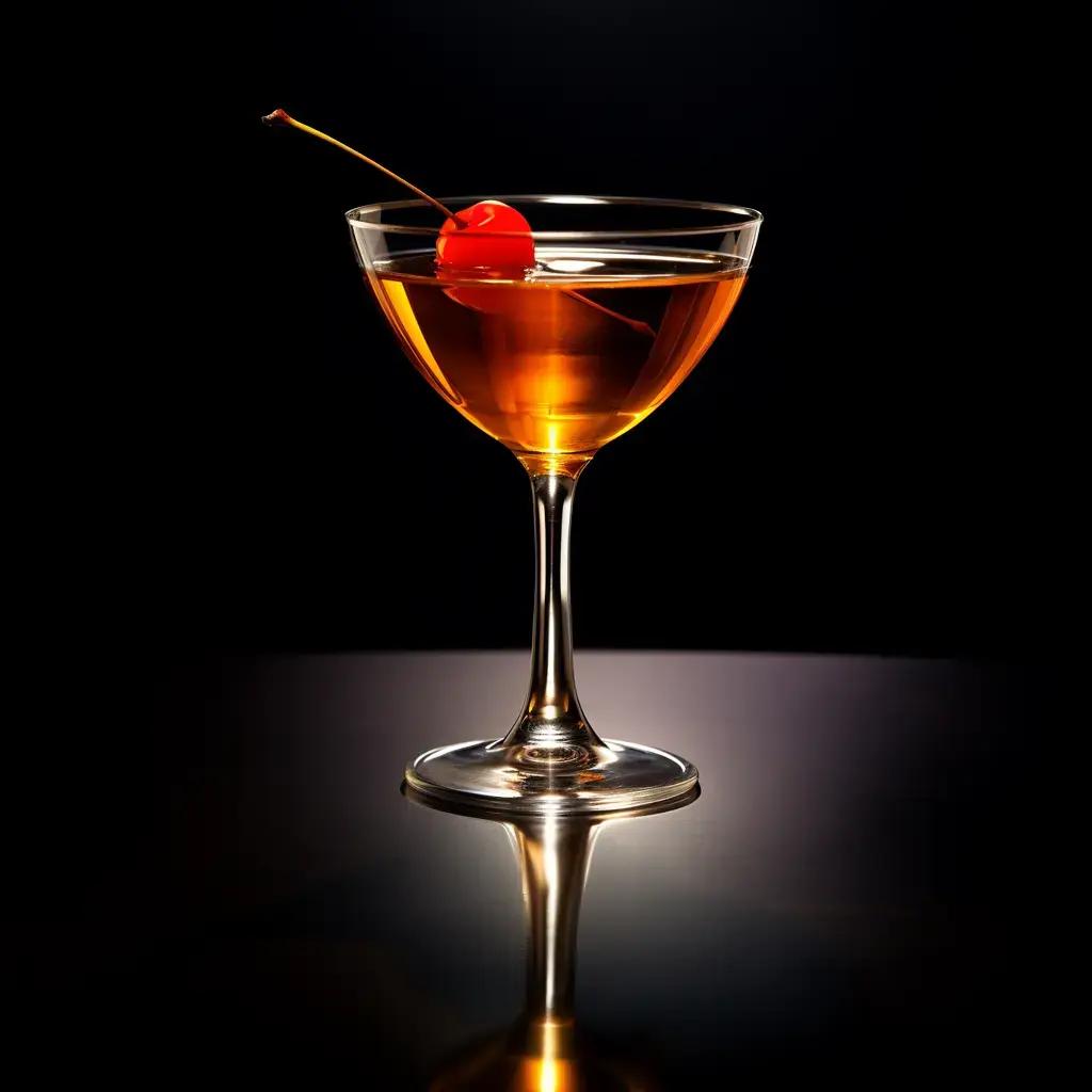 classy Manhattan cocktail with a maraschino cherry garnish, in a cocktail glass
